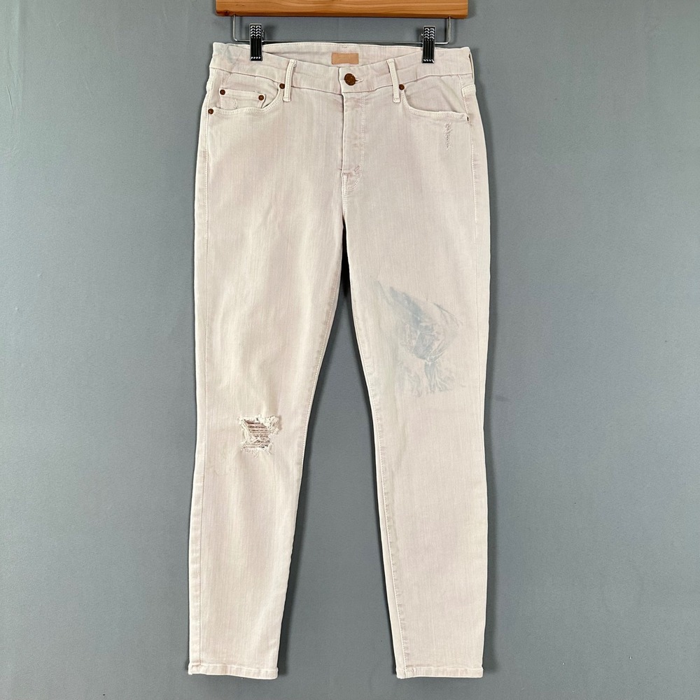Mother The Looker Crop Jeans 29 Blush Distressed Skinny Mid Rise Blush Pink